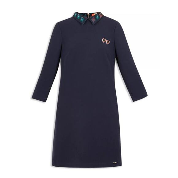 NWT Ted Baker Small Colour By Numbers Delphin Shift Dress Navy Print Collar - Picture 1 of 16